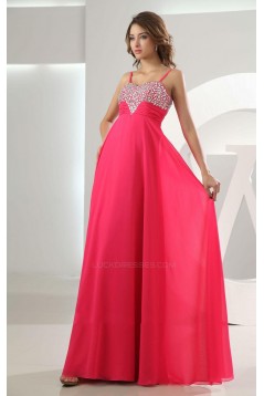 A-Line Spaghetti Strap Beaded Long Chiffon Prom Evening Formal Dresses ED010859