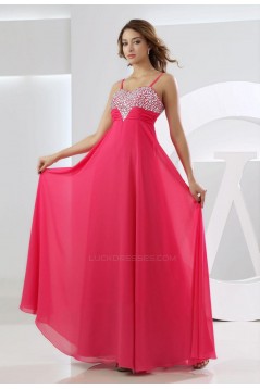 A-Line Spaghetti Strap Beaded Long Chiffon Prom Evening Formal Dresses ED010859