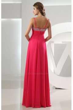 A-Line Spaghetti Strap Beaded Long Chiffon Prom Evening Formal Dresses ED010859