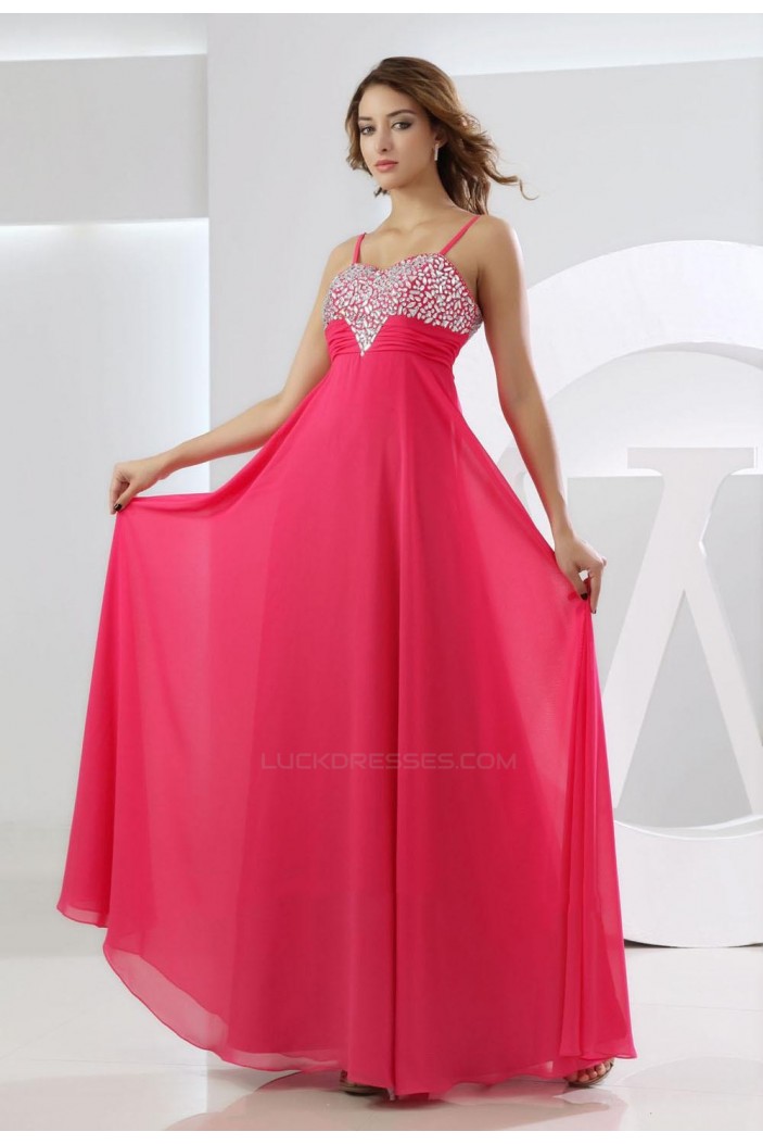 A-Line Spaghetti Strap Beaded Long Chiffon Prom Evening Formal Dresses ED010859