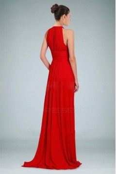 V-Neck Red Long Chiffon Prom Evening Formal Bridesmaid Dresses ED010874