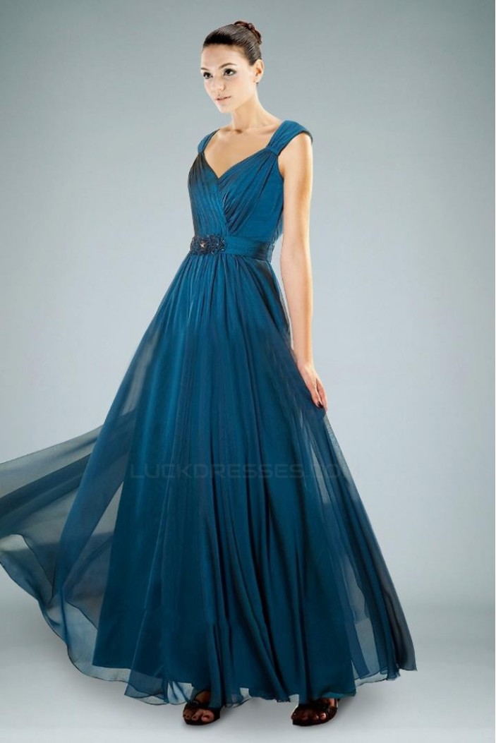 A-Line Straps Long Chiffon Prom Evening Formal Dresses ED010877