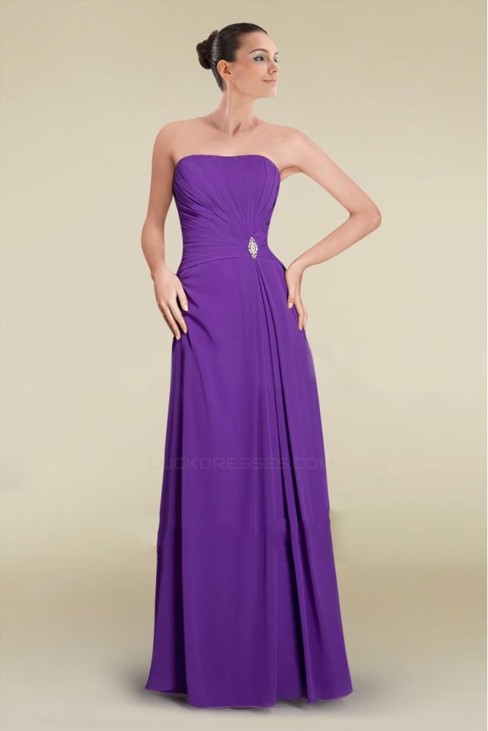 A-Line Strapless Purple Long Chiffon Prom Evening Formal Bridesmaid Dresses ED010882