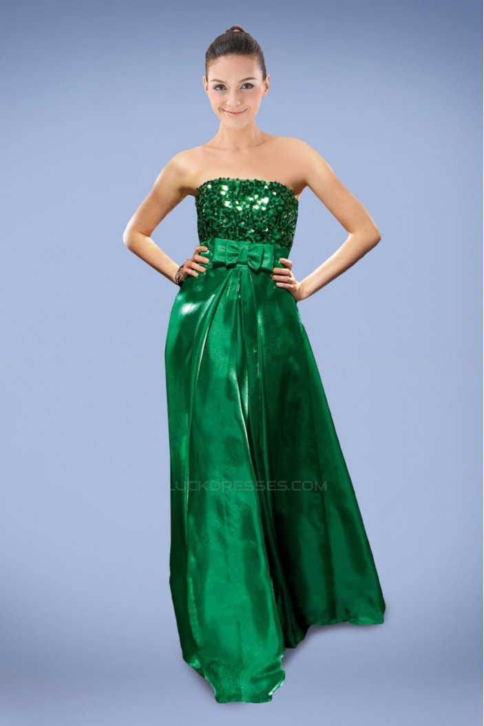 A-Line Strapless Sequins Long Green Prom Evening Formal Dresses ED010903