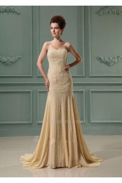 Trumpet/Mermaid Sweetheart Beaded Long Chiffon Prom Evening Formal Dresses ED010909