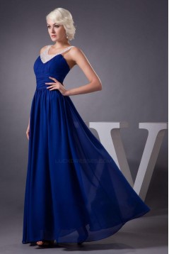 A-Line Beaded Blue Long Chiffon Prom Evening Formal Dresses ED010917