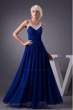 A-Line Beaded Blue Long Chiffon Prom Evening Formal Dresses ED010917