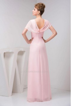 Sheath/Column Cap Sleeve Pink Long Chiffon Prom Evening Formal Dresses ED010918