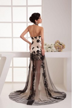 Sheath Halter Black Appliques Long Prom Evening Formal Dresses ED010922