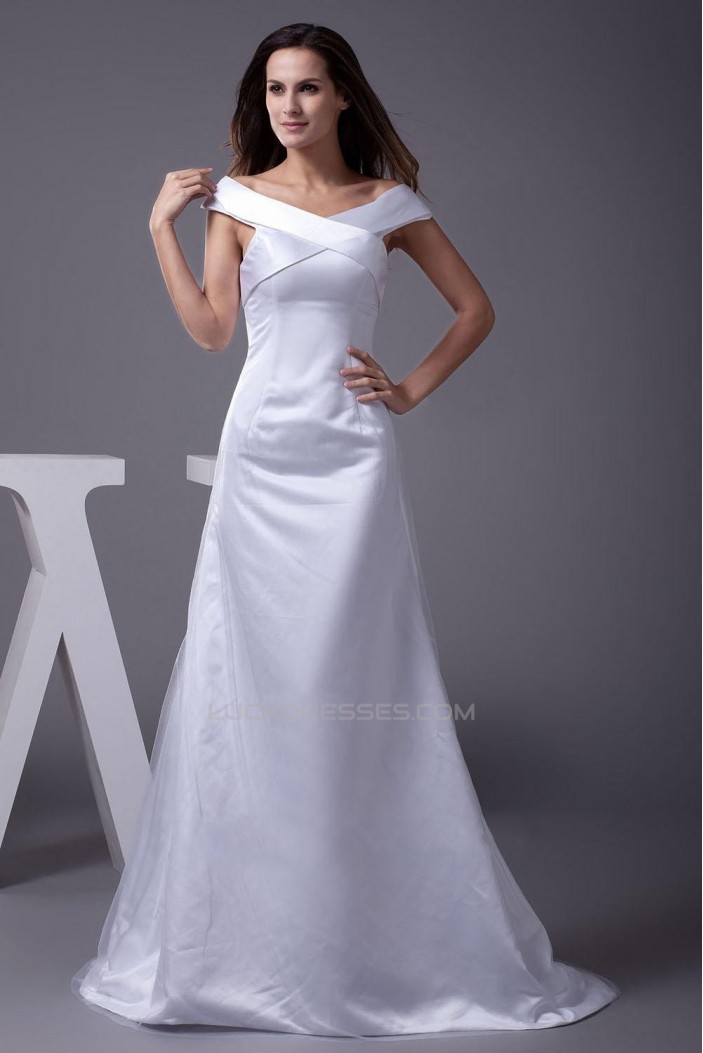 A-Line Off-the-Shoulder Long White Prom Evening Formal Dresses ED010928