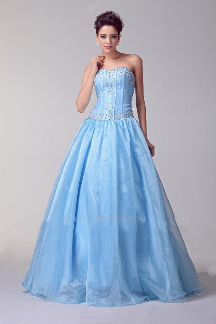 A-Line Strapless Beaded Long Blue Prom Evening Formal Dresses ED010941