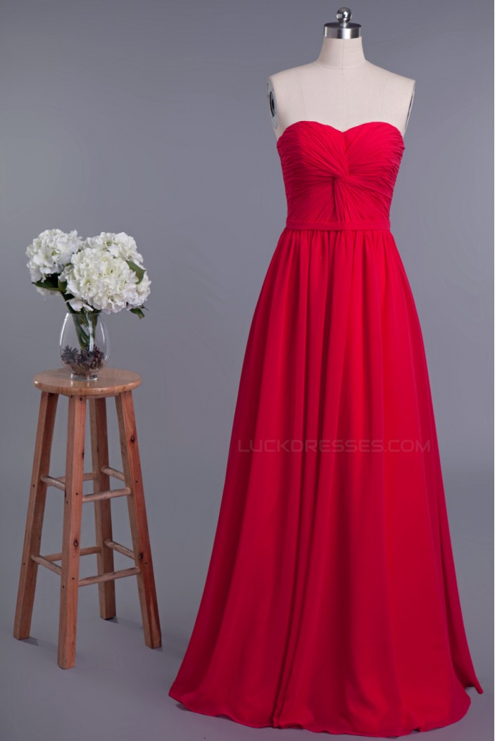 A-Line Sweetheart Long Red Chiffon Prom Evening Formal Dresses ED010953