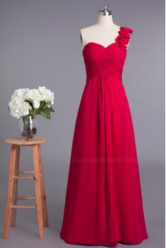 A-Line One-Shoulder Long Chiffon Prom Evening Formal Dresses Bridesmaid Dresses ED010957