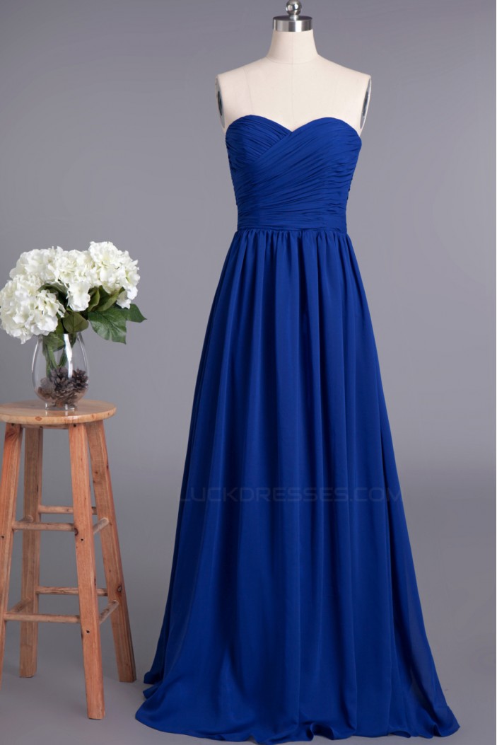 A-Line Sweetheart Long Blue Chiffon Prom Evening Formal Dresses ED010959