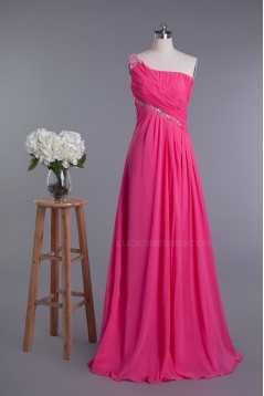 A-Line One-Shoulder Beaded Long Chiffon Prom Evening Formal Dresses ED010960