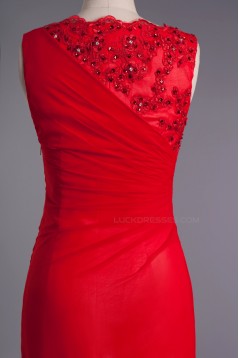 A-Line Bateau Beaded Applique Long Red Prom Evening Formal Dresses ED010961