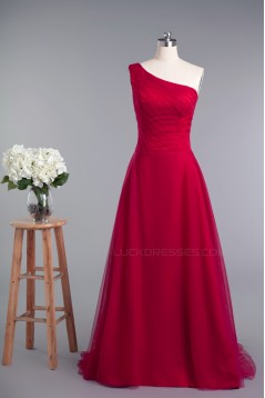 A-Line One-Shoulder Long Tulle Prom Evening Formal Dresses ED010964