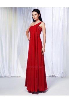 Sheath/Column One-Shoulder Beaded Long Red Chiffon Prom Evening Formal Dresses ED010966