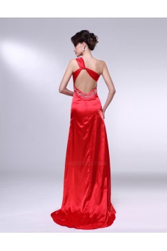 Sheath One-Shoulder Beaded Long Red Prom Evening Formal Dresses ED010968