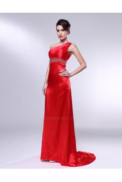 Sheath One-Shoulder Beaded Long Red Prom Evening Formal Dresses ED010968