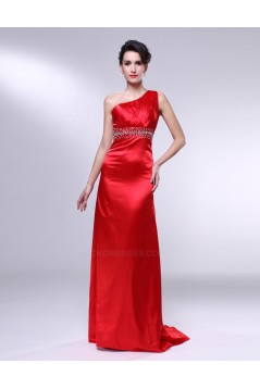 Sheath One-Shoulder Beaded Long Red Prom Evening Formal Dresses ED010968