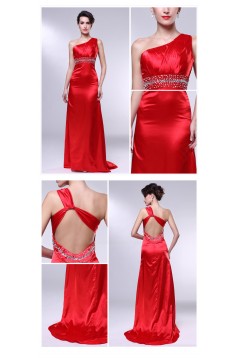 Sheath One-Shoulder Beaded Long Red Prom Evening Formal Dresses ED010968