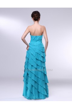 A-Line Strapless Beaded Long Blue Chiffon Prom Evening Formal Dresses ED010974