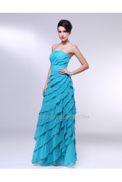 A-Line Strapless Beaded Long Blue Chiffon Prom Evening Formal Dresses ED010974