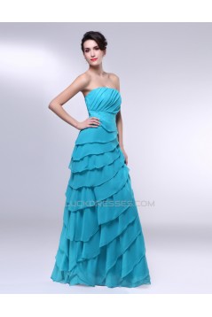 A-Line Strapless Beaded Long Blue Chiffon Prom Evening Formal Dresses ED010974