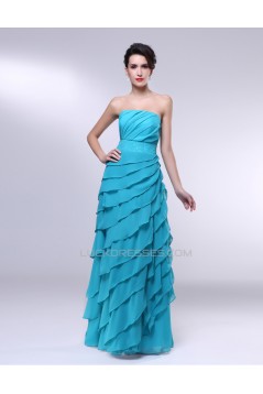 A-Line Strapless Beaded Long Blue Chiffon Prom Evening Formal Dresses ED010974