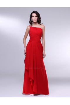 A-Line One-Shoulder Beaded Long Red Chiffon Prom Evening Formal Dresses ED010977