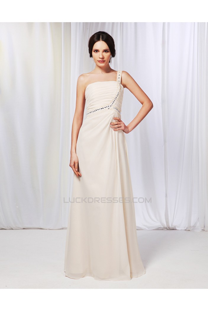 A-Line One-Shoulder Beaded Long Chiffon Prom Evening Formal Dresses ED010980