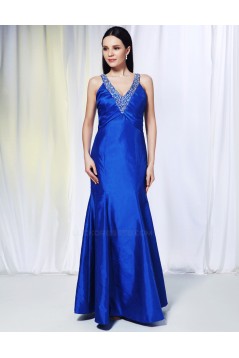 Trumpet/Mermaid V-Neck Beaded Long Blue Prom Evening Formal Dresses ED010982