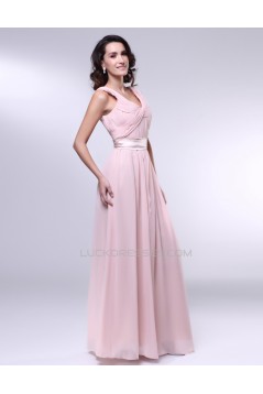 A-Line Long Pink Chiffon Prom Evening Formal Dresses ED010987