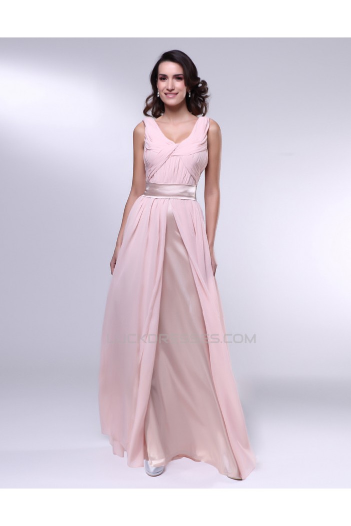 A-Line Long Pink Chiffon Prom Evening Formal Dresses ED010987