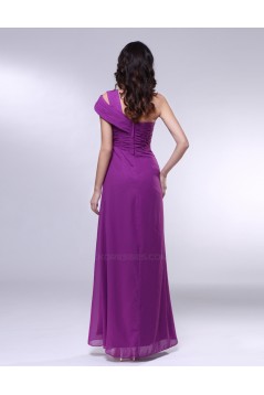 A-Line One-Shoulder Long Purple Chiffon Prom Evening Formal Dresses ED010989