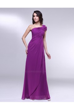 A-Line One-Shoulder Long Purple Chiffon Prom Evening Formal Dresses ED010989