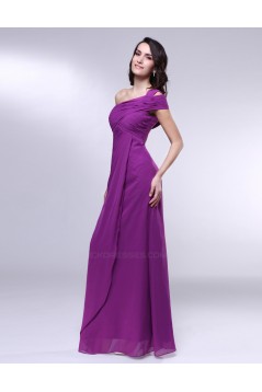 A-Line One-Shoulder Long Purple Chiffon Prom Evening Formal Dresses ED010989