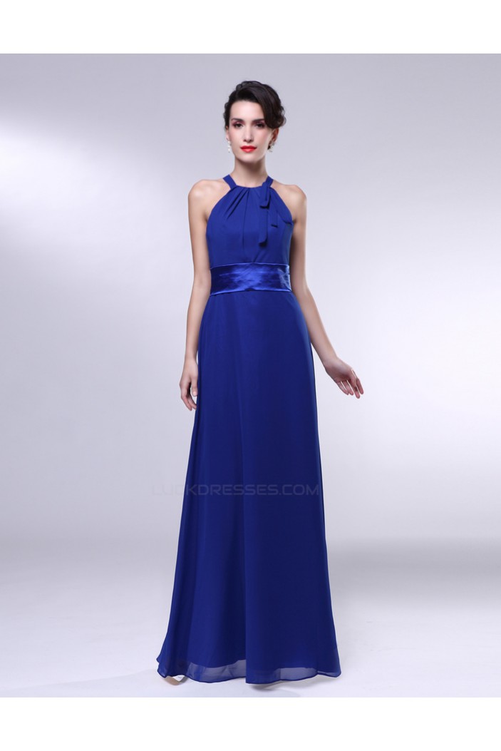 A-Line Long Blue Chiffon Prom Evening Formal Dresses Bridesmaid Dresses ED010990