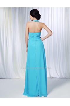 Sheath/Column Halter Long Blue Chiffon Prom Evening Formal Dresses Bridesmaid Dresses ED010998