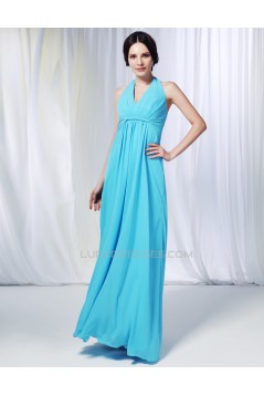 Sheath/Column Halter Long Blue Chiffon Prom Evening Formal Dresses Bridesmaid Dresses ED010998