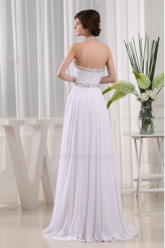A-Line Chiffon Halter Sleeveless Long White Prom/Formal Evening Dresses 02020010