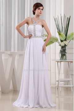 A-Line Chiffon Halter Sleeveless Long White Prom/Formal Evening Dresses 02020010