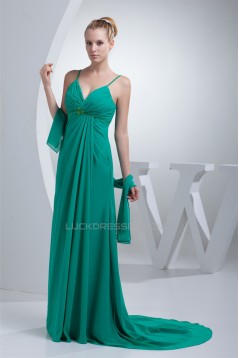 A-Line Chiffon Spaghetti Strap Long Green Prom/Formal Evening Maternity Dresses 02020014