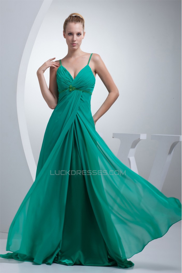 A-Line Chiffon Spaghetti Strap Long Green Prom/Formal Evening Maternity Dresses 02020014