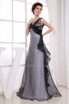 A-Line Handmade Flowers Floor-Length V-Neck Evening Mother of the Bride Dresses 02020021