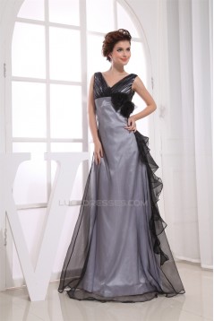 A-Line Handmade Flowers Floor-Length V-Neck Evening Mother of the Bride Dresses 02020021