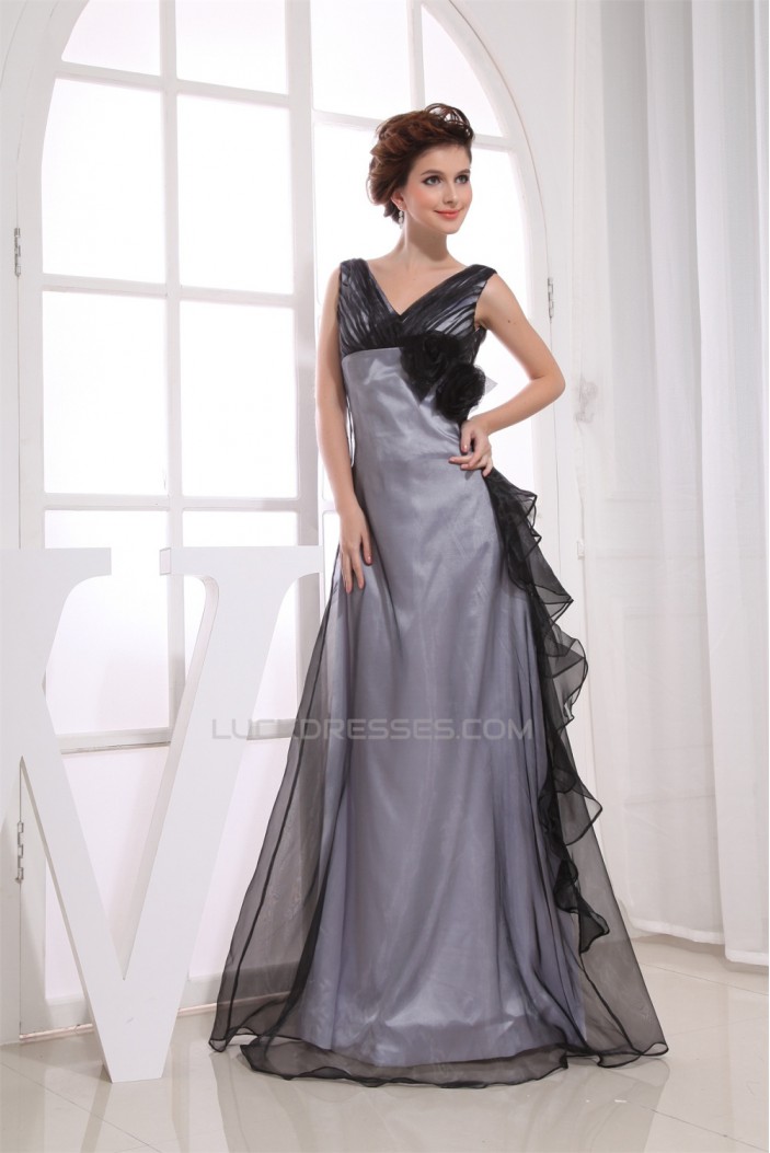 A-Line Handmade Flowers Floor-Length V-Neck Evening Mother of the Bride Dresses 02020021