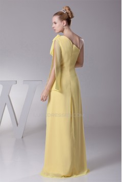 A-Line One-Shoulder Sleeveless Draped Floor-Length Long Yellow Prom Evening Bridesmaid Dresses 02020022