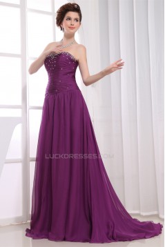 A-Line Ruched Strapless Chiffon Long Purple Prom/Formal Evening Dresses 02020026